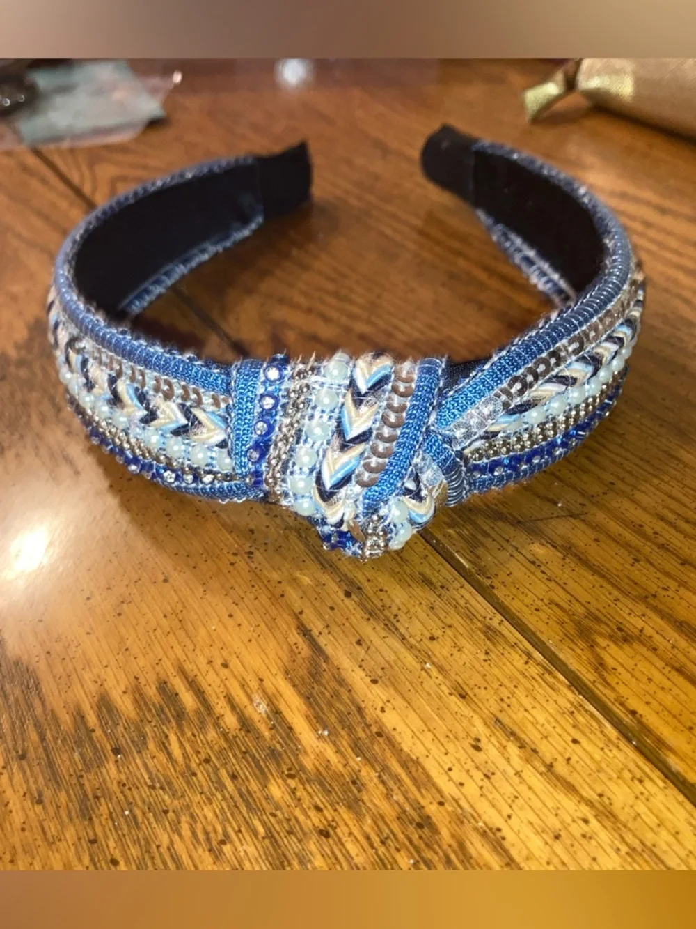 Top Knot Embellished Headband - Blue/tan and more -